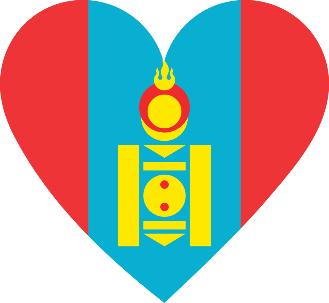 Mongolia flag in the shape of a heart. png