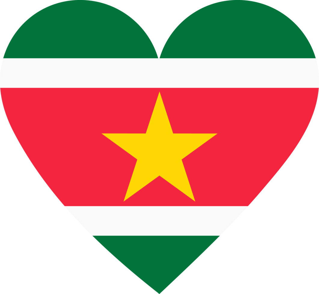 Suriname flag in the shape of a heart. png