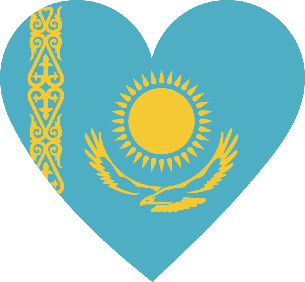 Kazakhstan flag in the shape of a heart. png