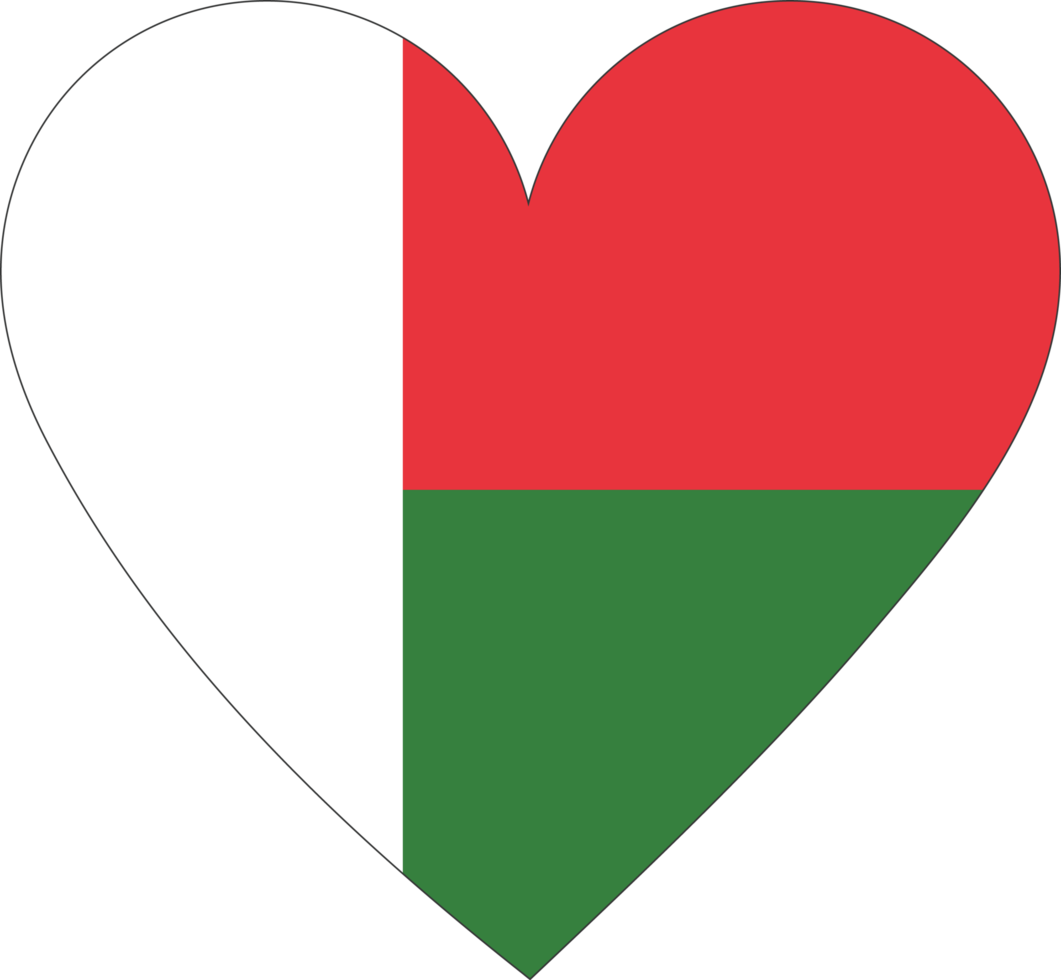 Madagascar flag in the shape of a heart. png