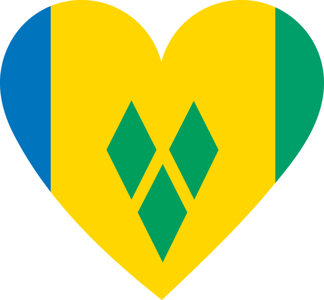 Saint Vincent and the Grenadines flag in the shape of a heart. png