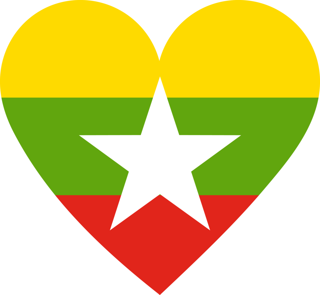 Myanmar flag in the shape of a heart. png