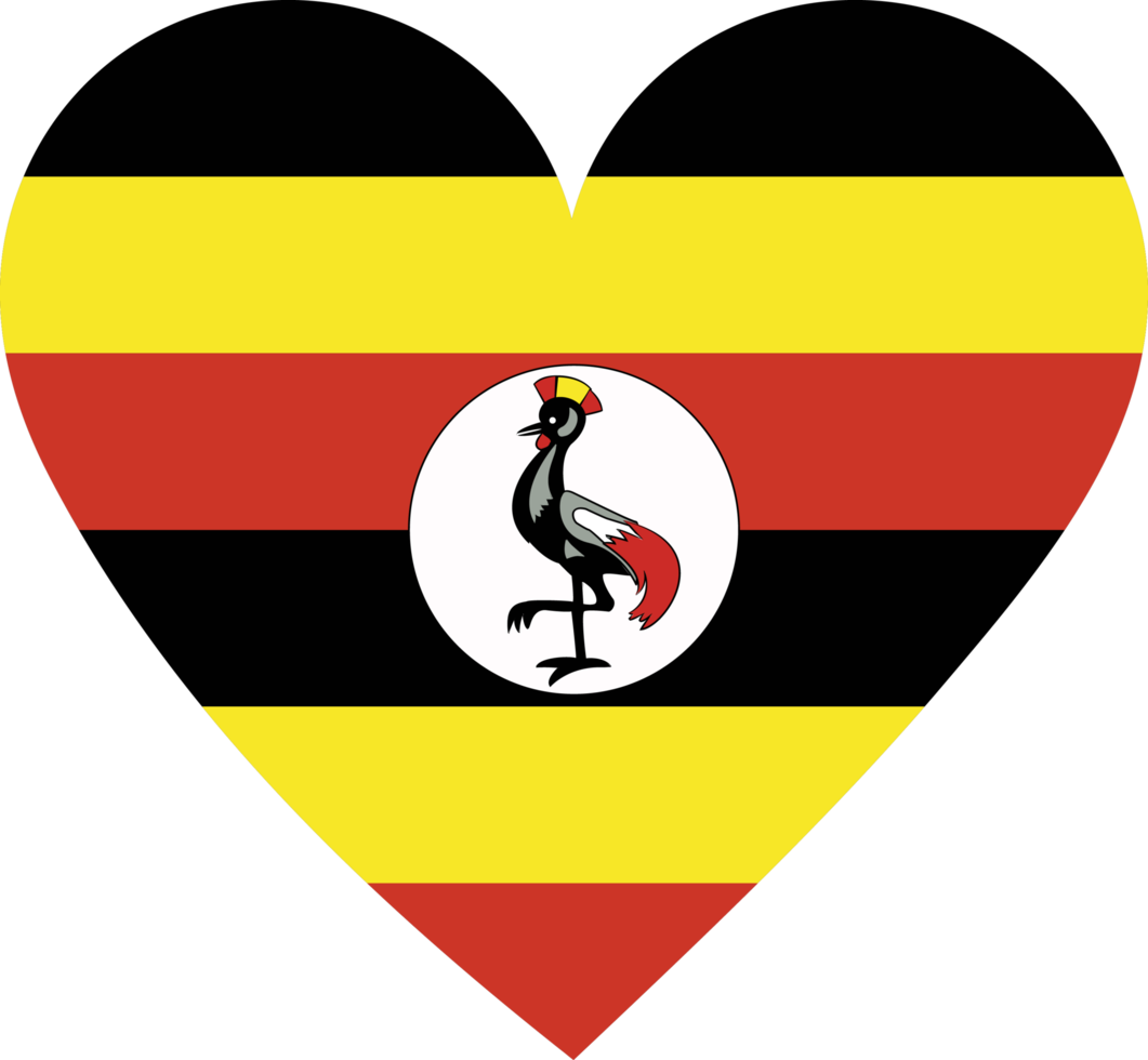 Uganda-Flagge in Form eines Herzens. png