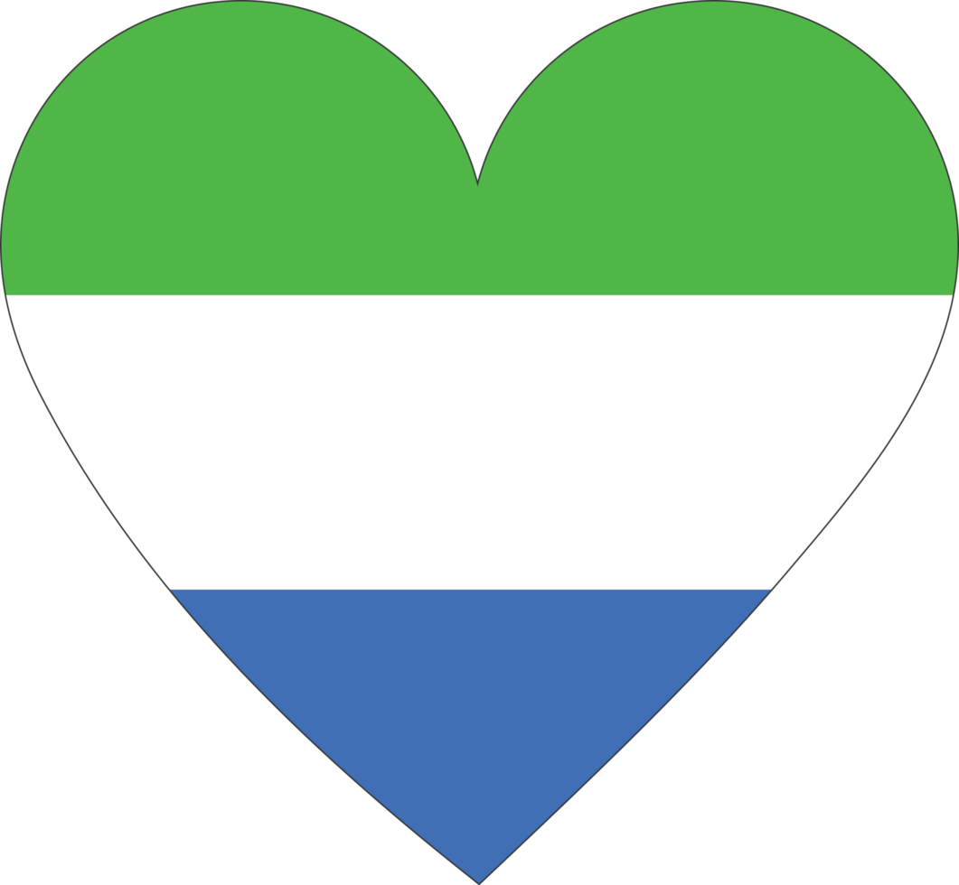 Sierra Leone flag in the shape of a heart. png