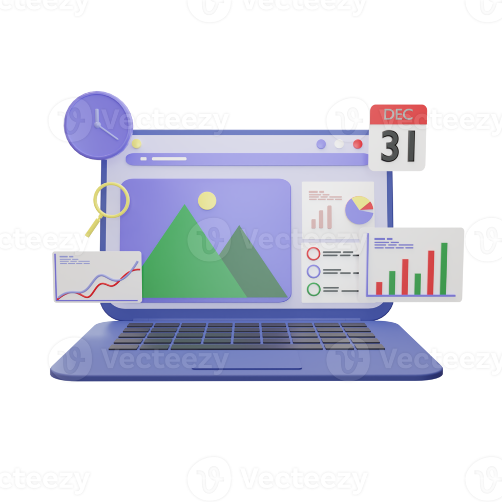 écran d'ordinateur portable avec seo. concept d'optimisation des moteurs de recherche. Développement d'applications minimales 3d et concept de conception Web, optimisation de l'interface utilisateur. illustration de rendu 3d png