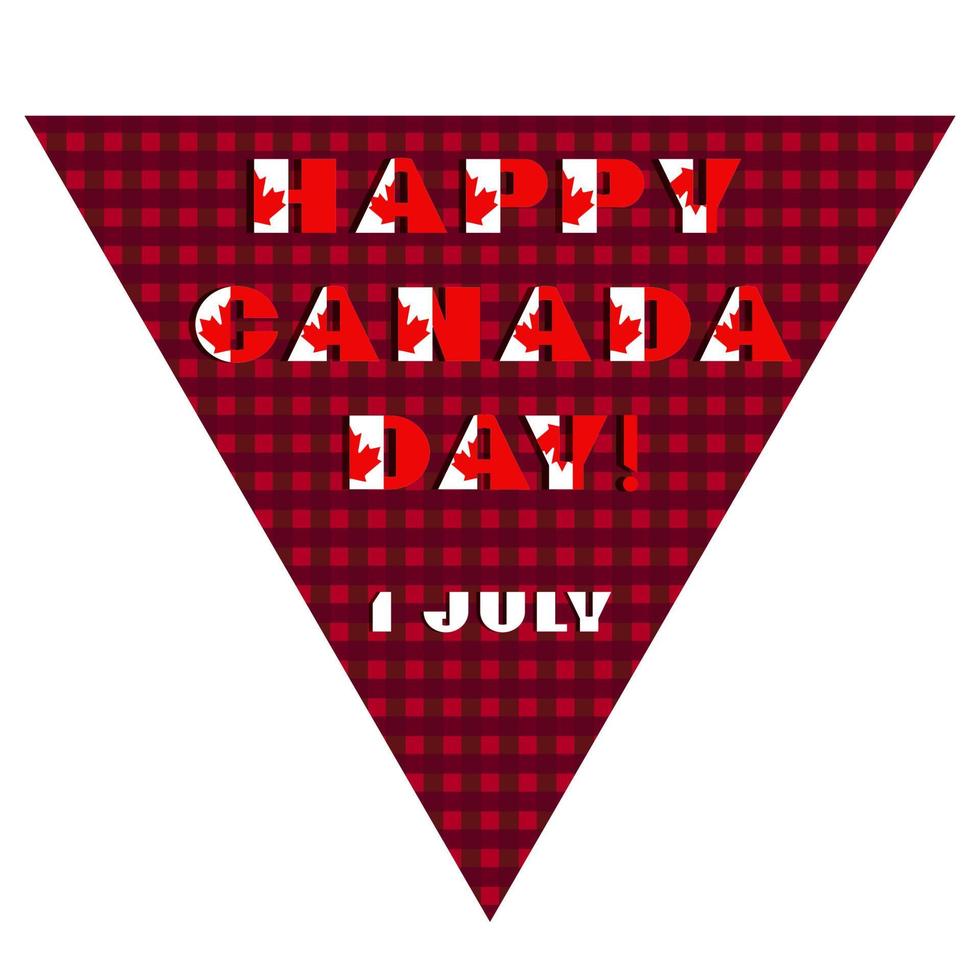 Happy Canada day card. Pattern with red and white color modern typography for celebration design, flyer, banner on checkered background. National flag style vector