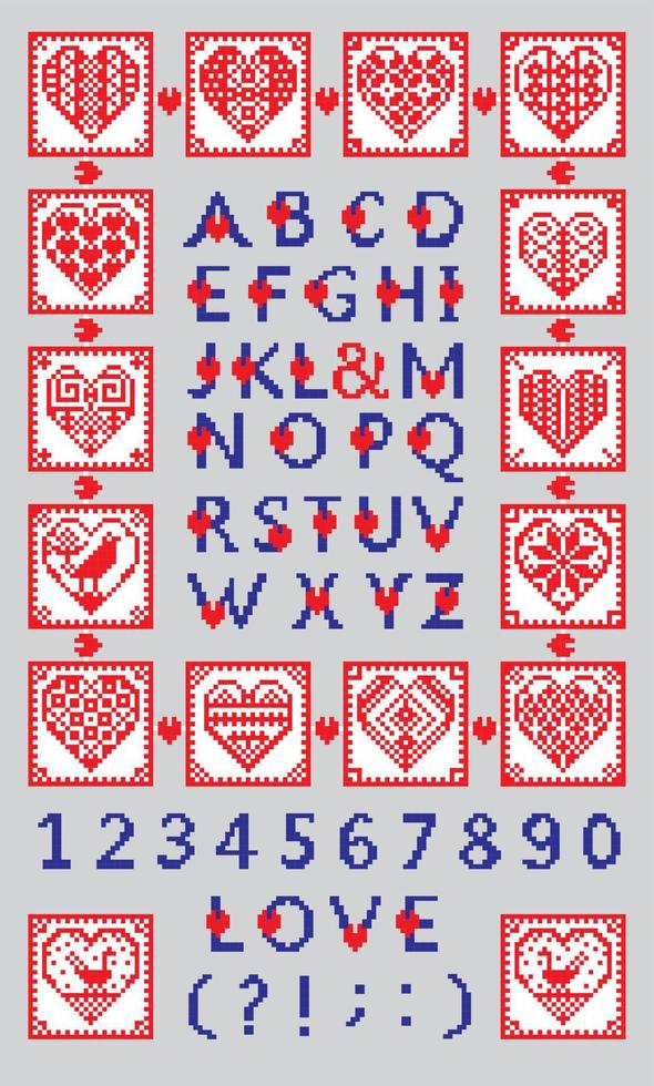 Love alphabet and numbers in the ethnic style vector
