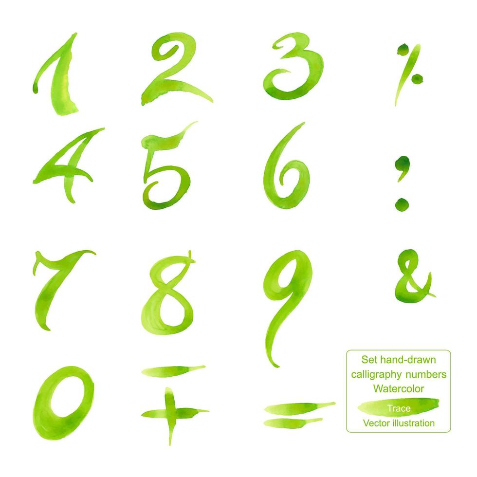 Set handdrawn calligraphy numbers and symbols. Watercolor. 11659585
