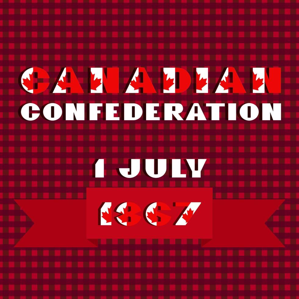 Happy Canada day card. Pattern with red and white color modern typography for celebration design, flyer, banner on checkered background. National flag style vector