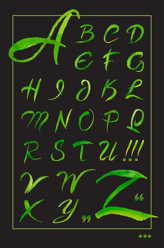 establecer el alfabeto de caligrafía dibujado a mano en negro. acuarela. vector