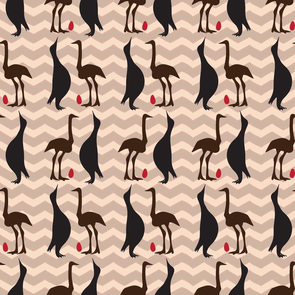 Seamless vintage pattern with penguin and ostrich vector