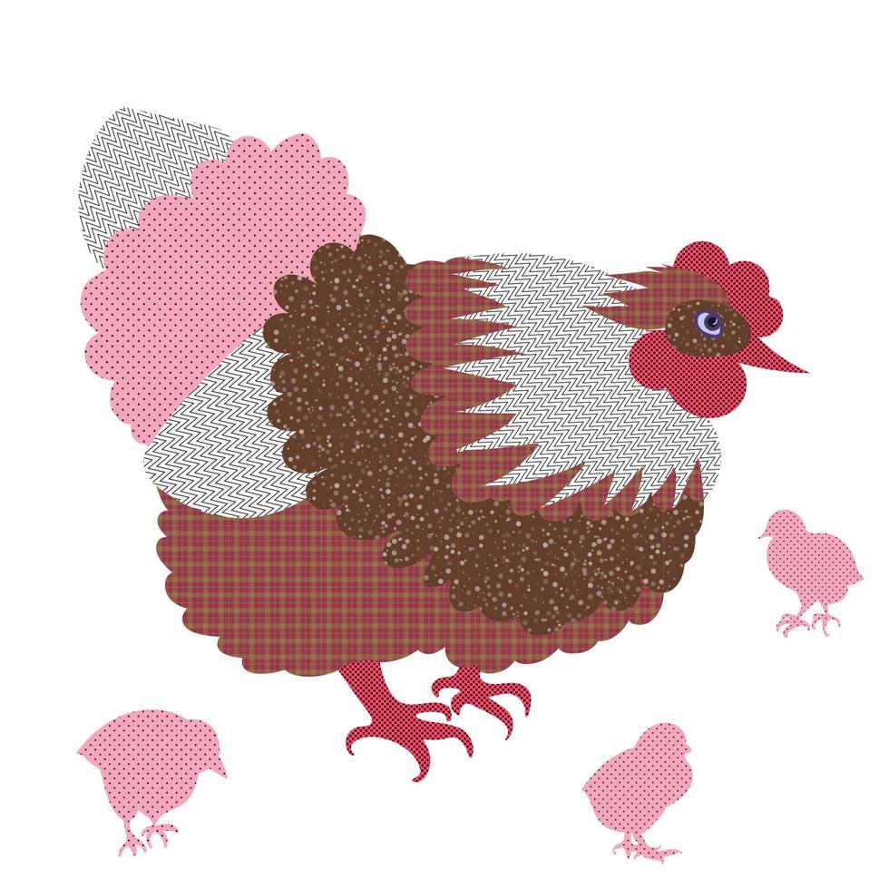gallinas y pollos dibujados a mano vector