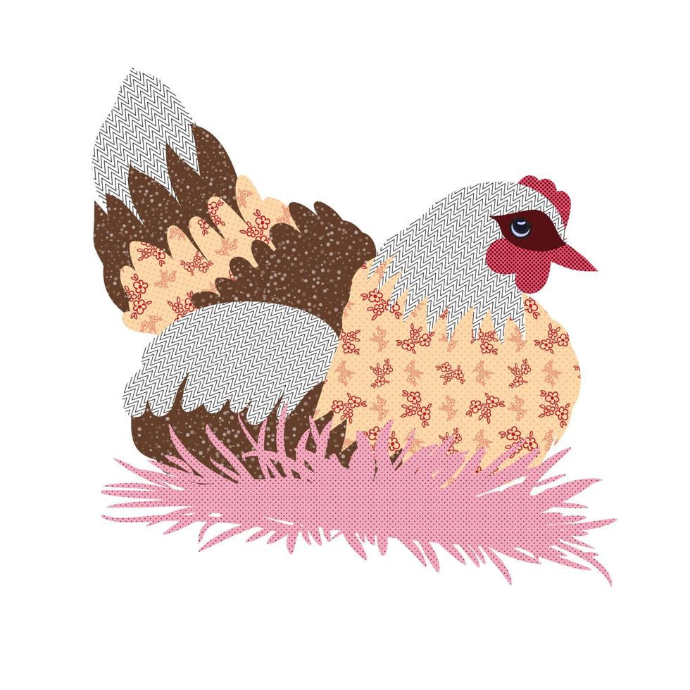 Hand drawn patchwork hen vector