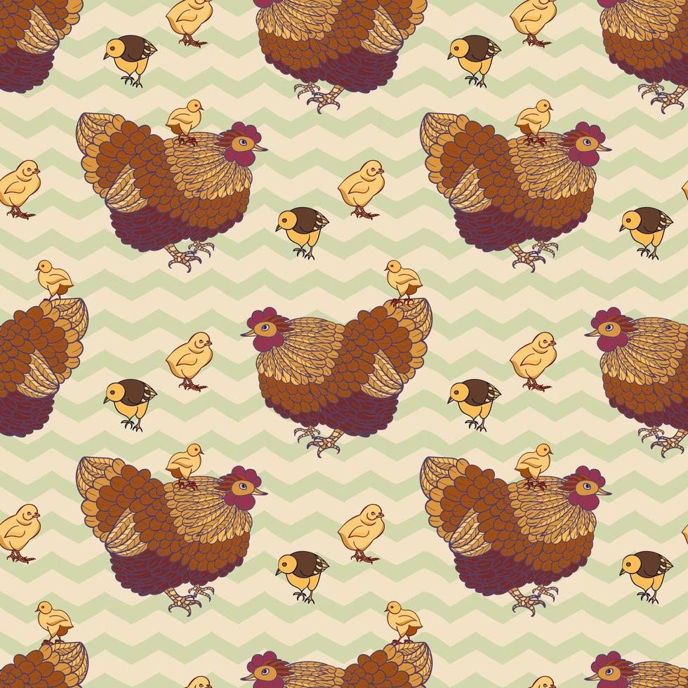 fondo transparente con gallo, gallinas y pollos dibujados a mano vector