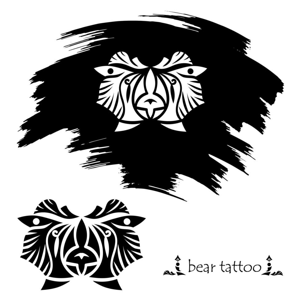 Stylized decorative bear mask. Tattoo silhouette vector