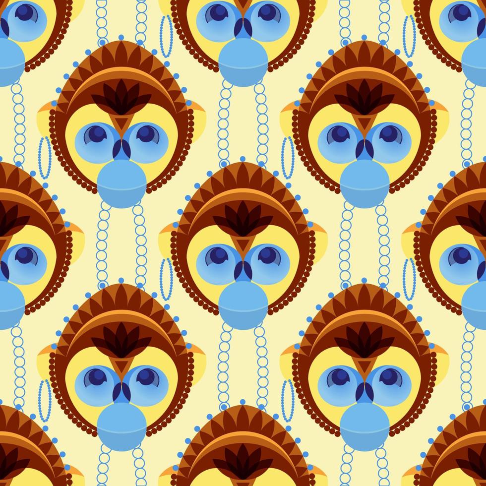 Seamless pattern of geometrically stylized monkey head vector