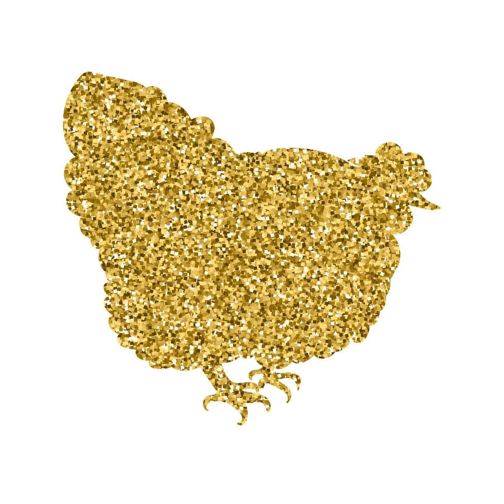 gallina de brillo dorado sobre fondo blanco. silueta de garabato dibujada a mano vector