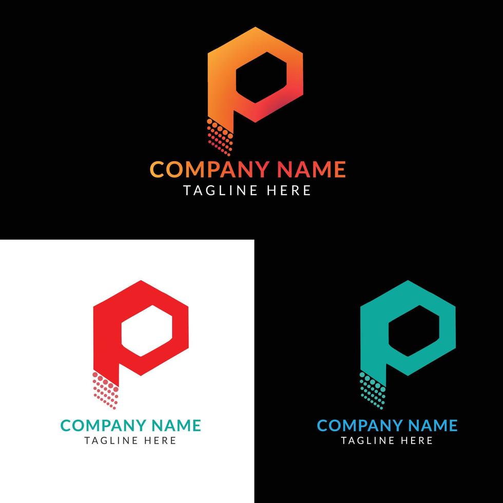 Modern and Creative P letter logo for your company and business with three color variations vector