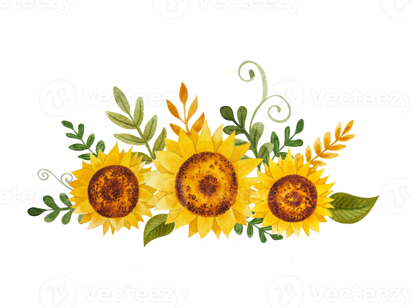 Watercolor sunflowers bouquets png