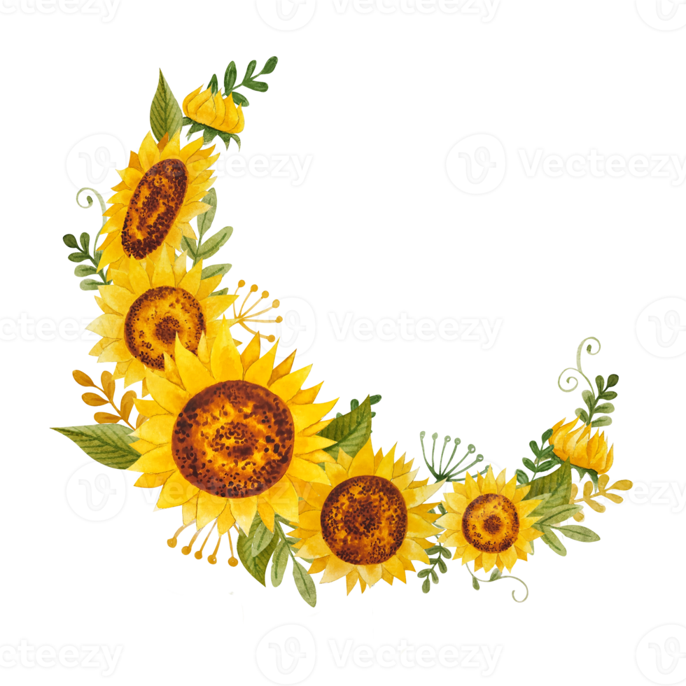 Watercolor sunflowers bouquets png