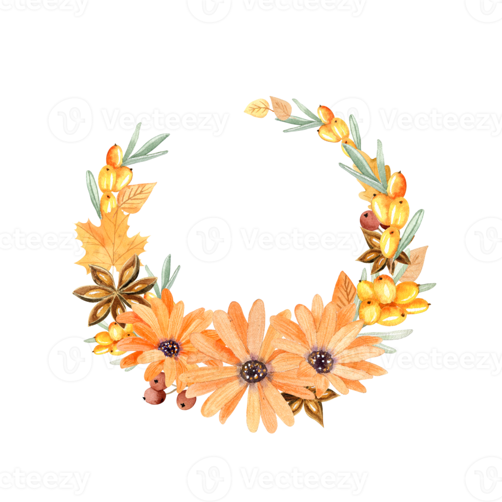 Watercolor autumn wreath png