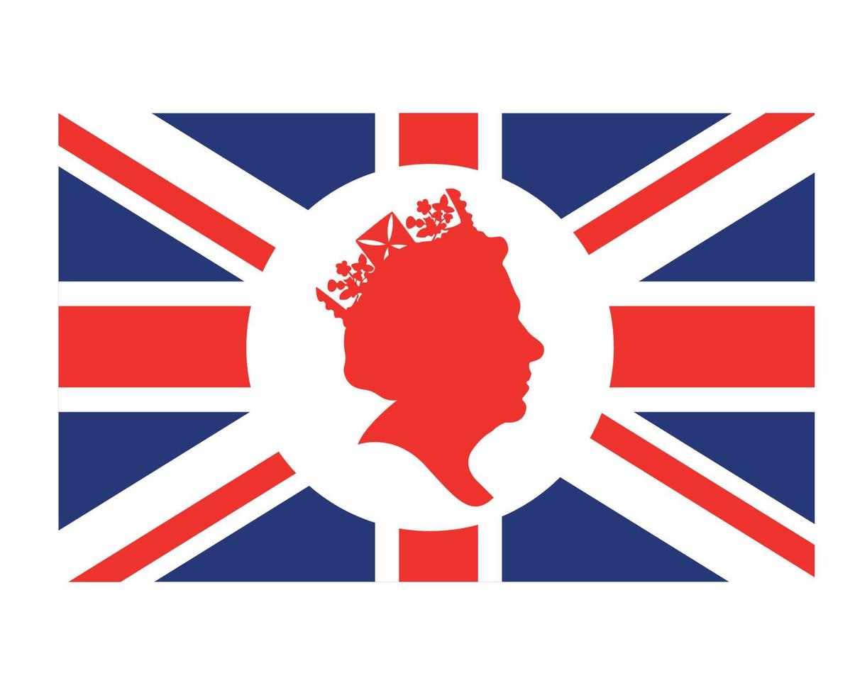 Queen Elizabeth Face White And Red British United Kingdom Flag National Europe Emblem Symbol Icon Vector Illustration Abstract Design Element