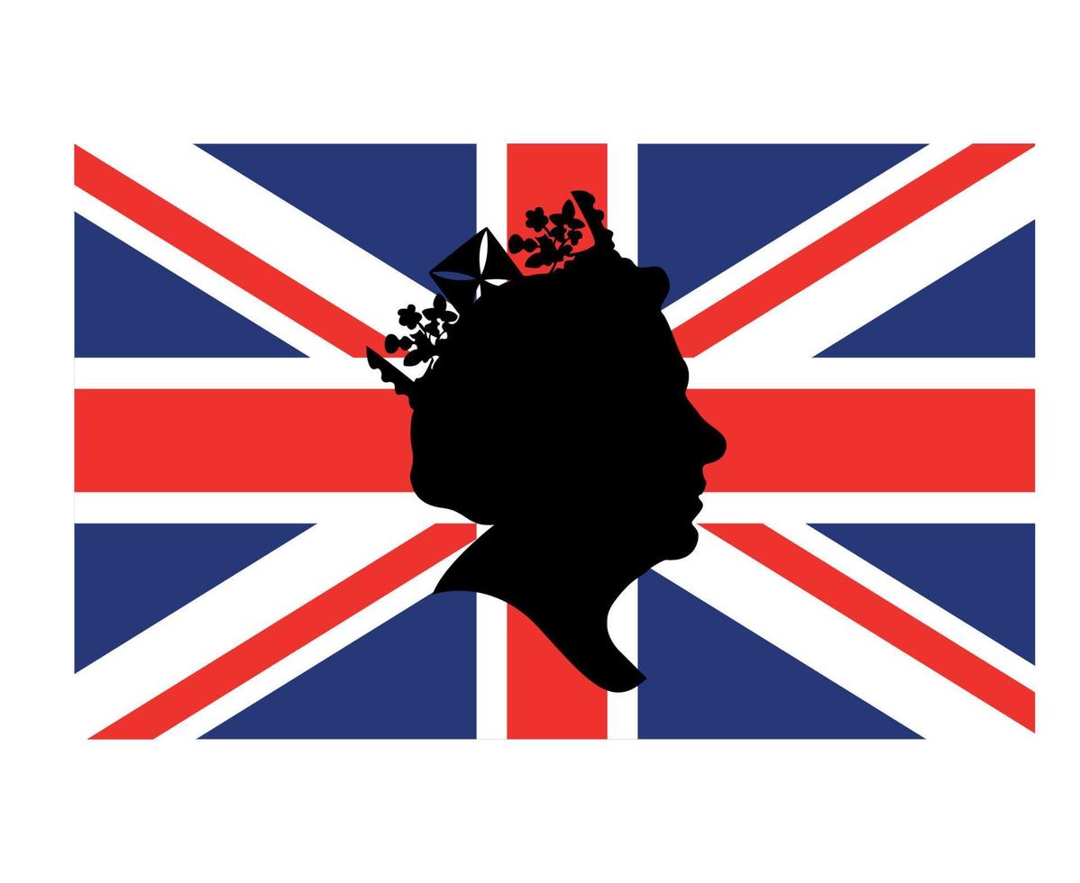 Queen Elizabeth Face Black With British United Kingdom Flag National Europe Emblem Symbol Icon Vector Illustration Abstract Design Element