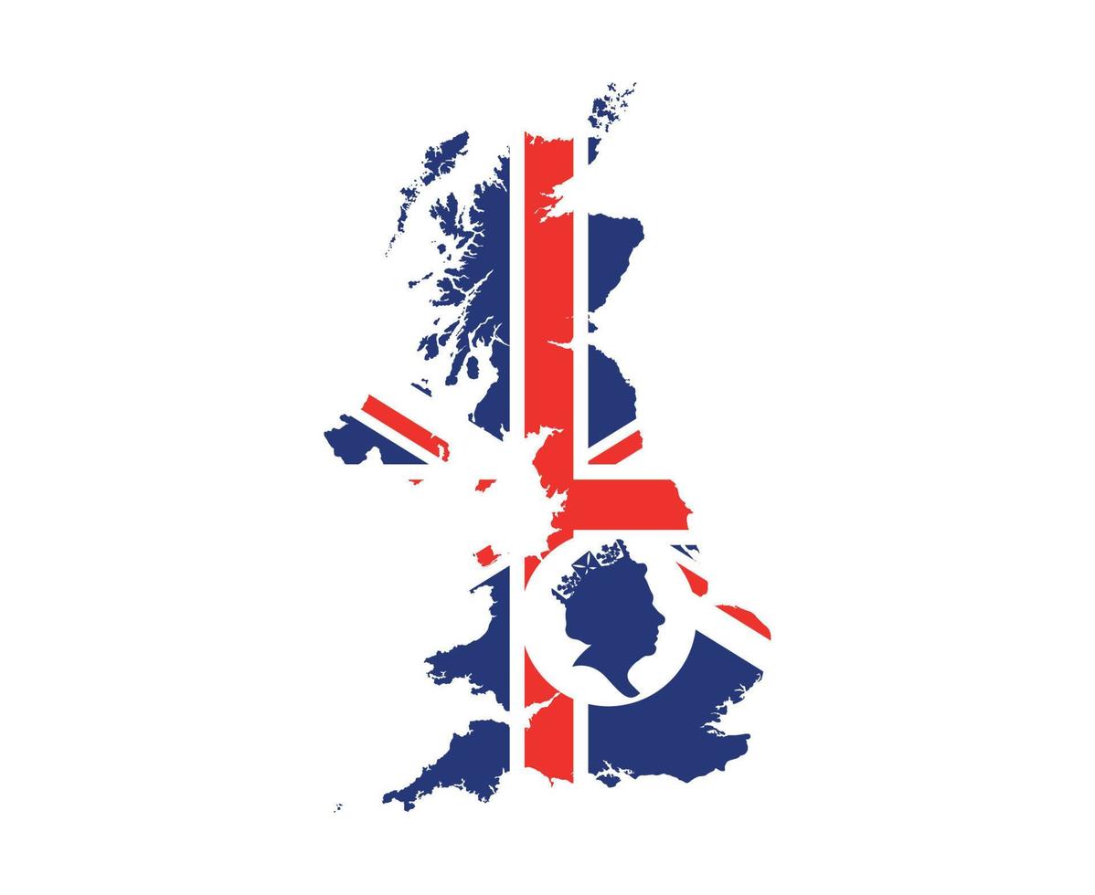 reina elizabeth cara blanca y azul con bandera británica del reino unido emblema nacional de europa icono de mapa ilustración vectorial elemento de diseño abstracto vector