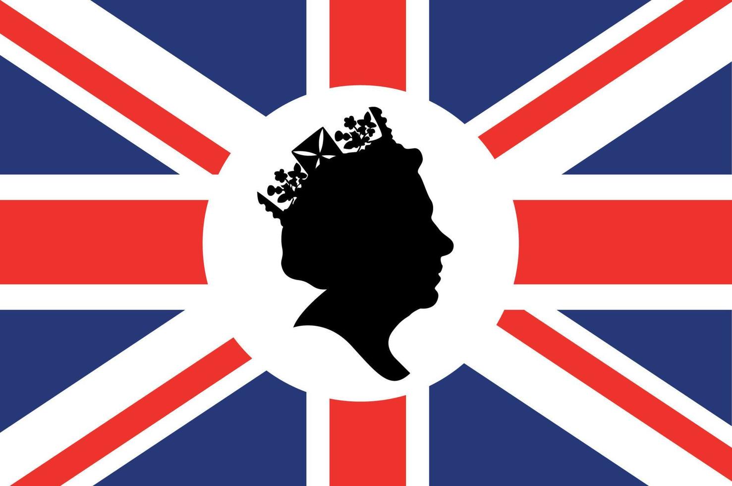 reina elizabeth cara en blanco y negro con bandera británica del reino unido emblema nacional de europa icono ilustración vectorial elemento de diseño abstracto vector