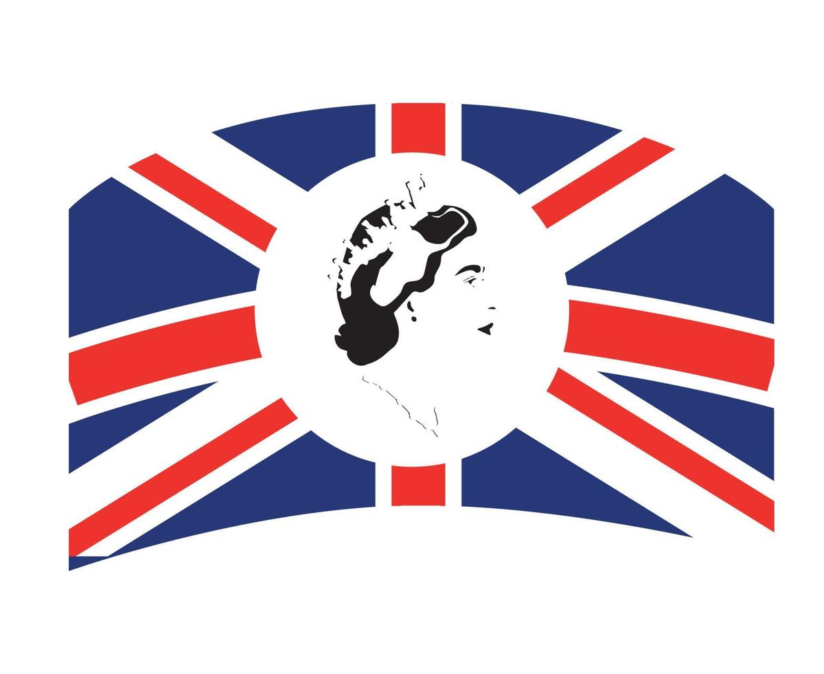 retrato de la cara de la reina elizabeth negro con la bandera del reino unido británico emblema nacional de europa ilustración vectorial elemento de diseño abstracto vector