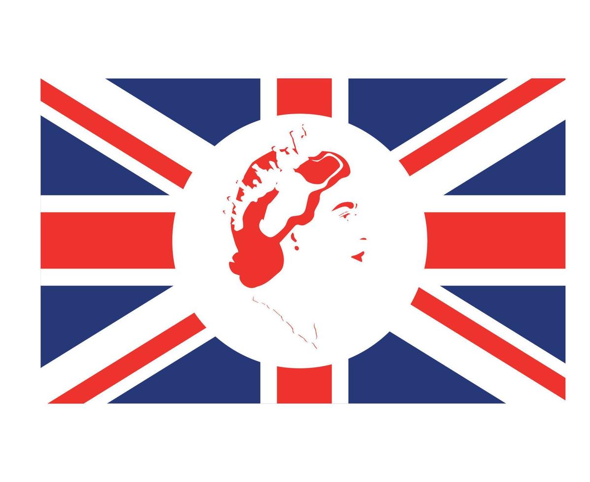 Queen Elizabeth Face Portrait Red With British United Kingdom Flag National Europe Emblem Symbol Icon Vector Illustration Abstract Design Element