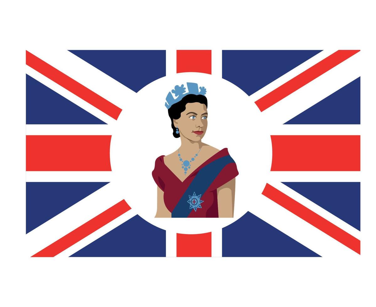 reina elizabeth retrato joven con bandera británica del reino unido emblema nacional de europa símbolo icono ilustración vectorial elemento de diseño abstracto vector