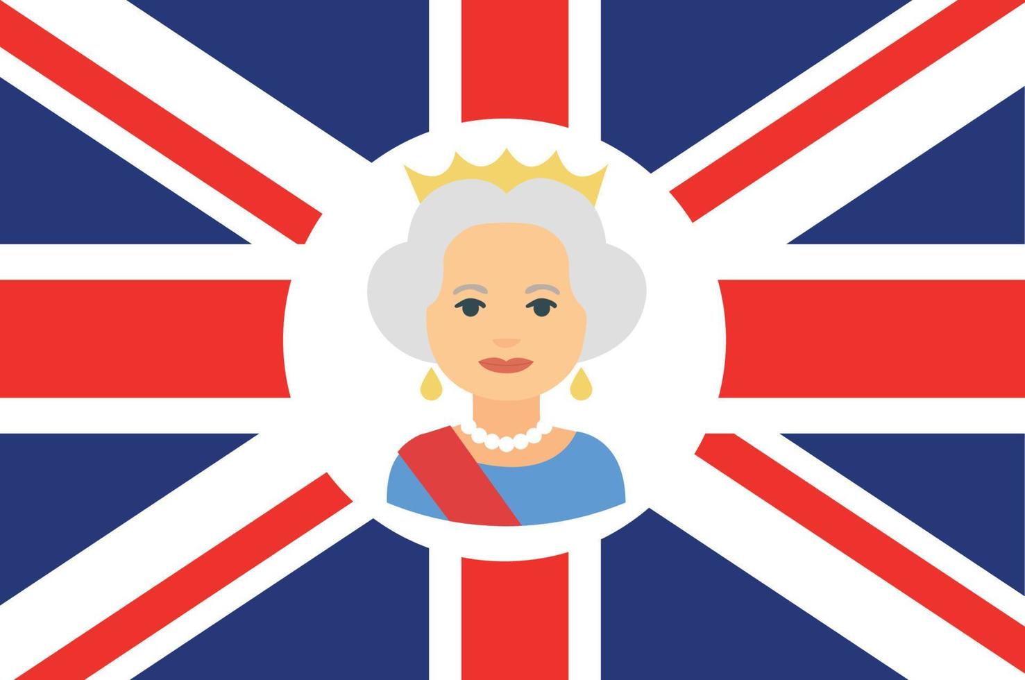 Queen Elizabeth Face Portrait With British United Kingdom Flag National Europe Emblem Icon Vector Illustration Abstract Design Element