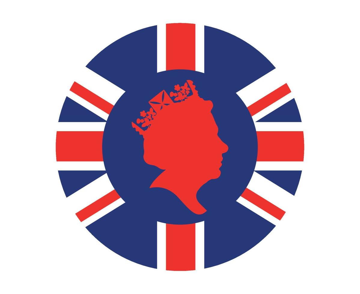 reina elizabeth cara roja con bandera británica del reino unido emblema nacional de europa icono ilustración vectorial elemento de diseño abstracto vector