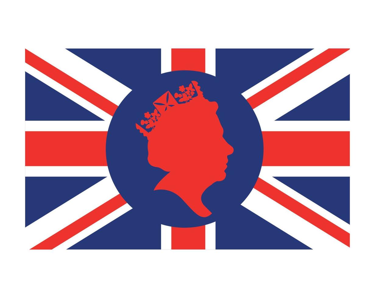 Queen Elizabeth Face Red With British United Kingdom Flag National Europe Emblem Symbol Icon Vector Illustration Abstract Design Element