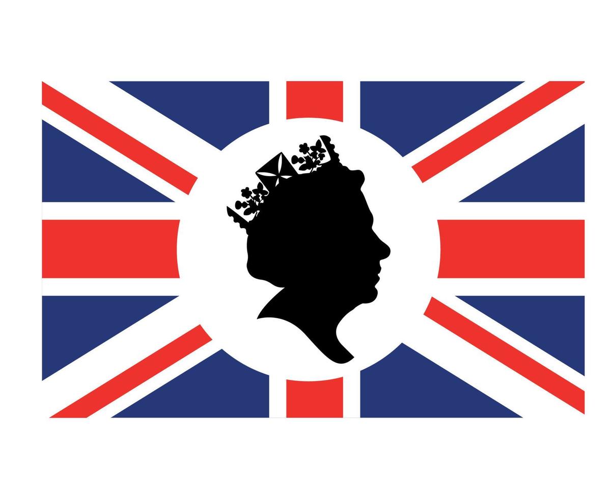 reina elizabeth cara en blanco y negro con bandera británica del reino unido emblema nacional de europa símbolo icono ilustración vectorial elemento de diseño abstracto vector