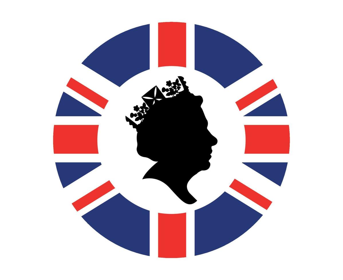 reina elizabeth cara en blanco y negro con bandera británica del reino unido emblema nacional de europa icono ilustración vectorial elemento de diseño abstracto vector