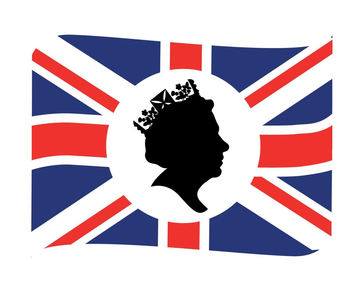 cara de reina elizabeth en blanco y negro con bandera británica del reino unido emblema nacional de europa icono de cinta ilustración vectorial elemento de diseño abstracto vector