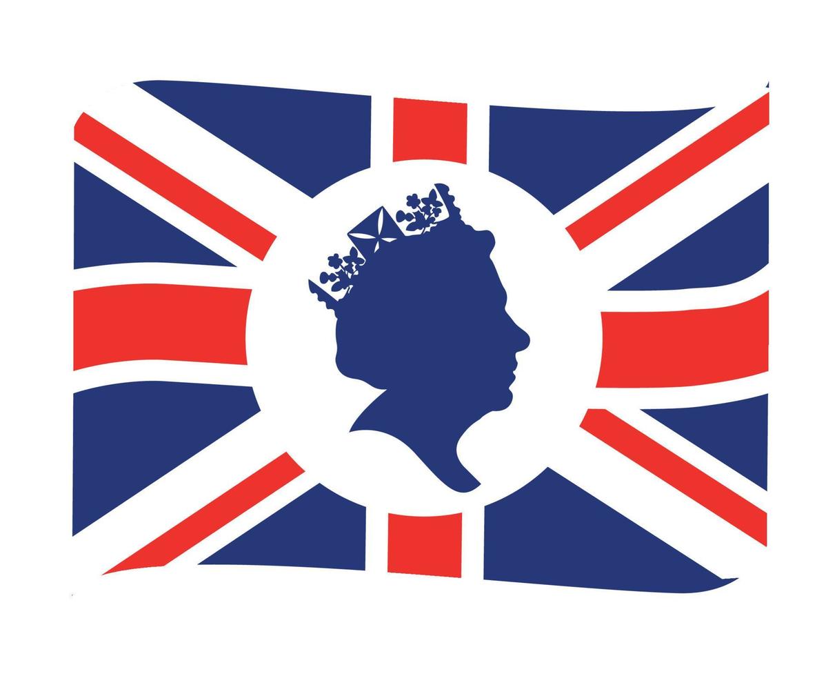 Queen Elizabeth Face White And Blue With British United Kingdom Flag National Europe Emblem Ribbon Icon Vector Illustration Abstract Design Element