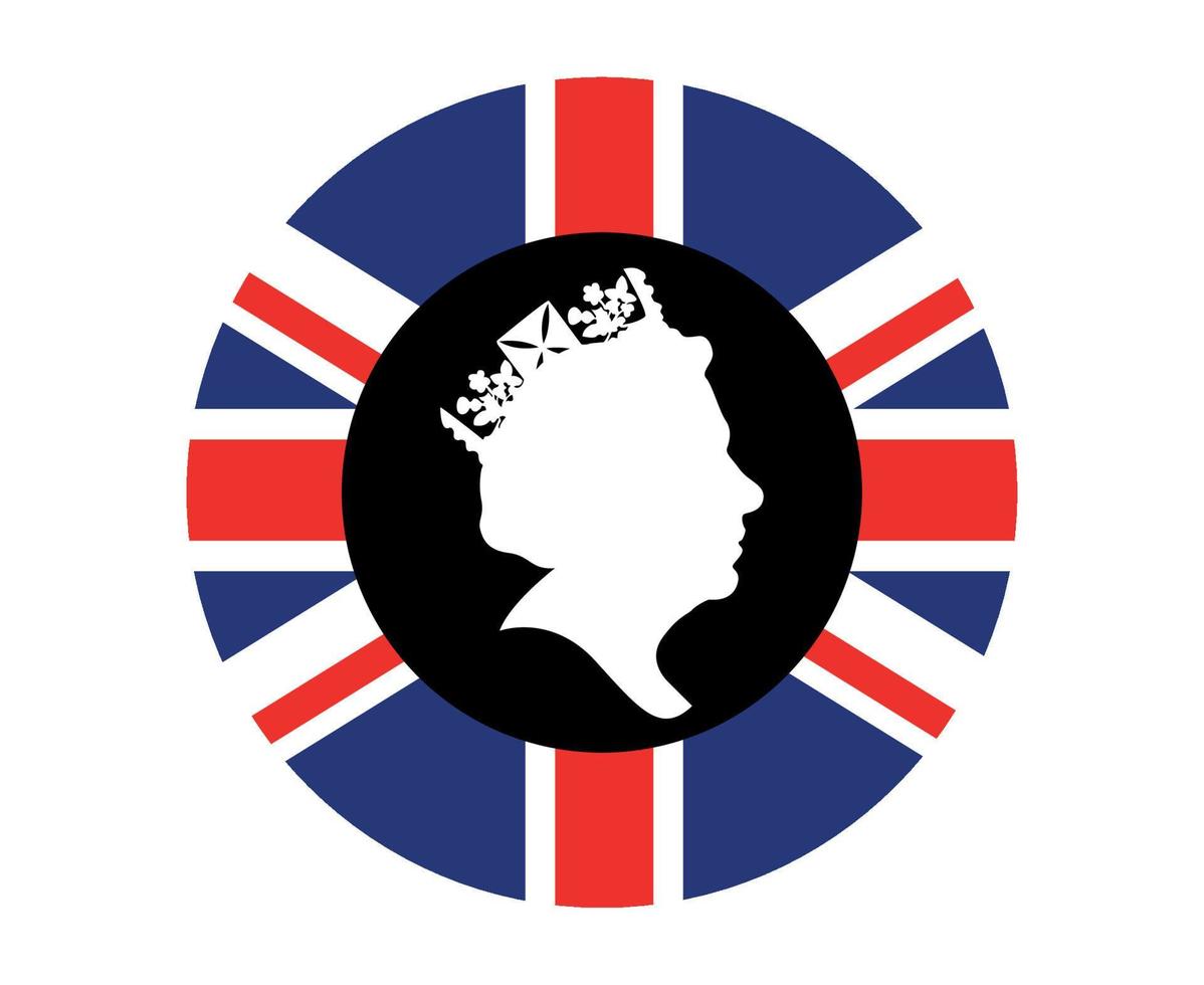 reina elizabeth cara en blanco y negro con bandera británica del reino unido emblema nacional de europa icono ilustración vectorial elemento de diseño abstracto vector