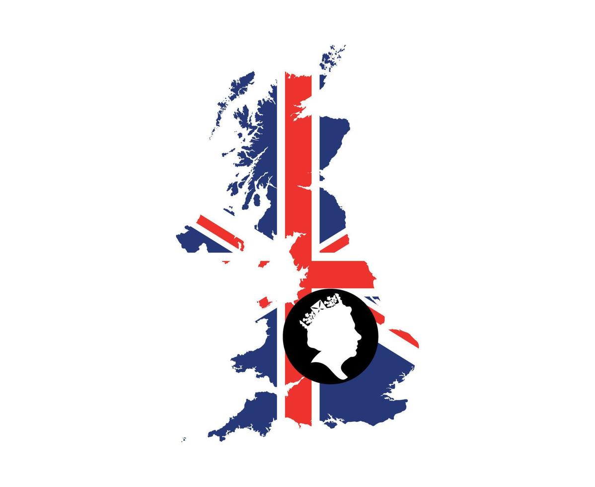 Queen Elizabeth Face Black And White With British United Kingdom Flag National Europe Emblem Map Icon Vector Illustration Abstract Design Element