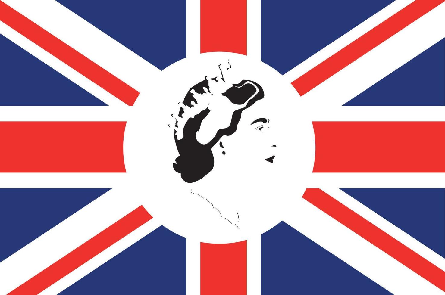 retrato de la cara de la reina elizabeth negro con la bandera británica del reino unido emblema nacional de europa icono ilustración vectorial elemento de diseño abstracto vector