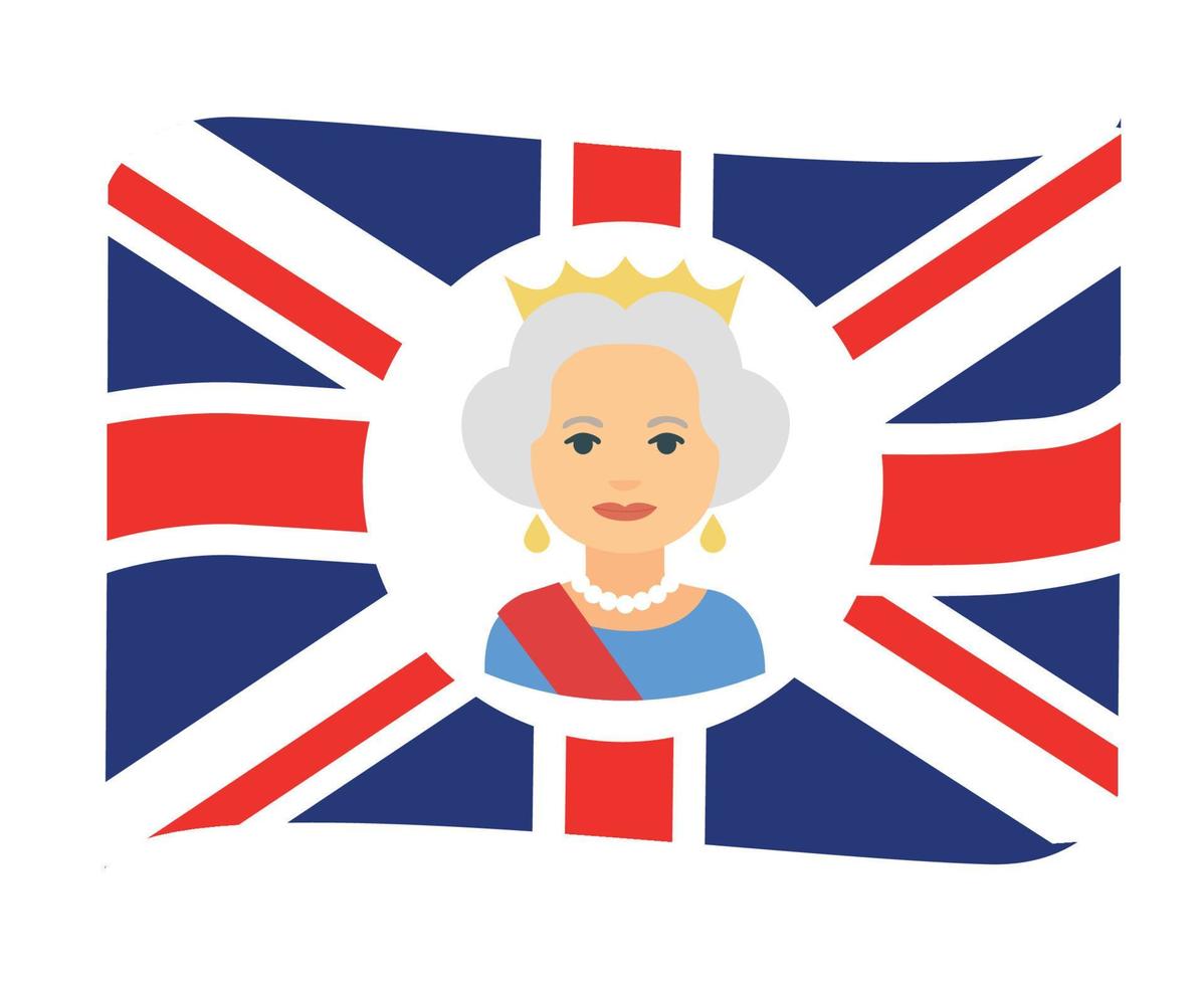 Queen Elizabeth Face Portrait With British United Kingdom Flag National Europe Emblem Ribbon Icon Vector Illustration Abstract Design Element