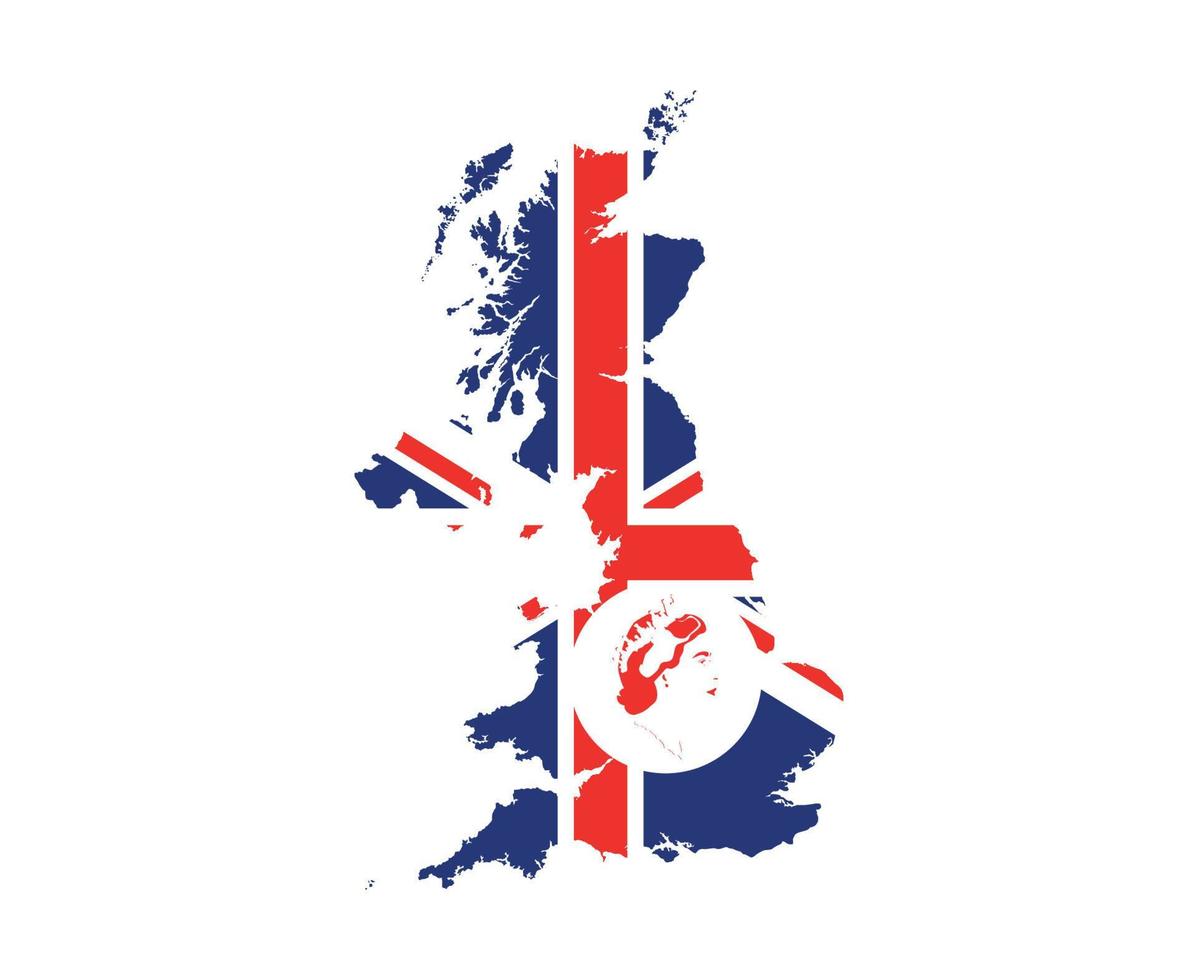 Queen Elizabeth Face Portrait Red With British United Kingdom Flag National Europe Emblem Map Icon Vector Illustration Abstract Design Element