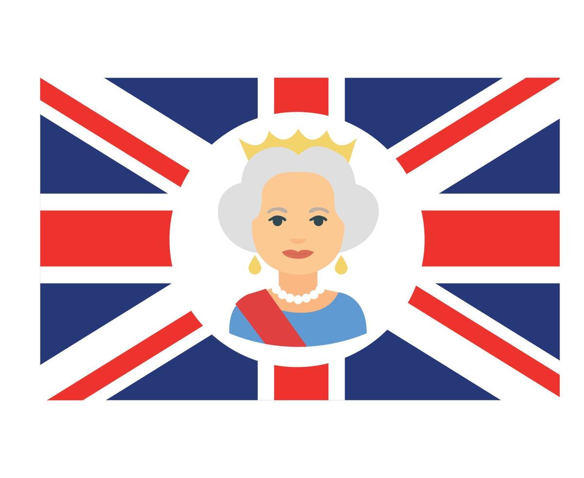 Queen Elizabeth Face Portrait With British United Kingdom Flag National Europe Emblem Symbol Icon Vector Illustration Abstract Design Element