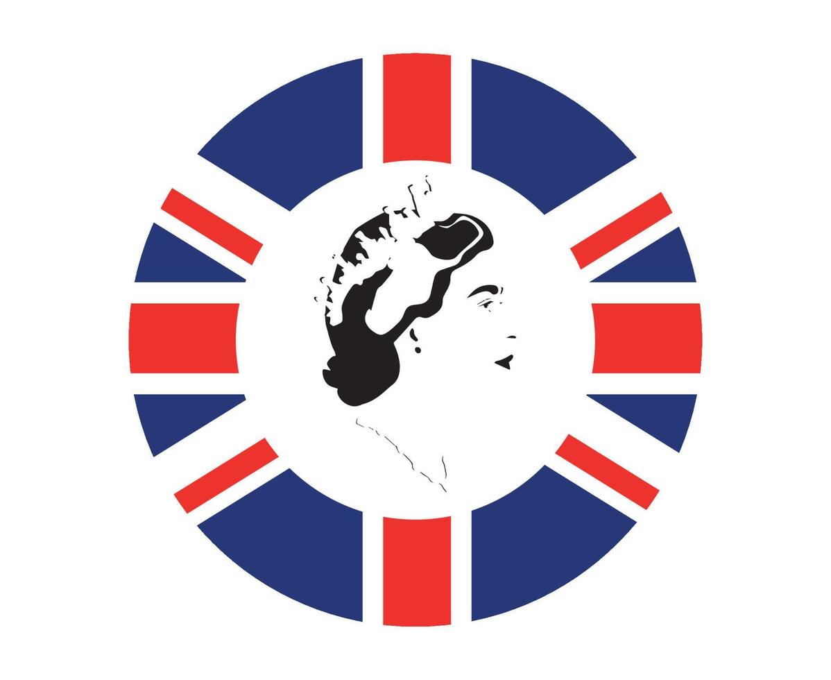 Queen Elizabeth Face Portrait Black With British United Kingdom Flag National Europe Emblem Icon Vector Illustration Abstract Design Element