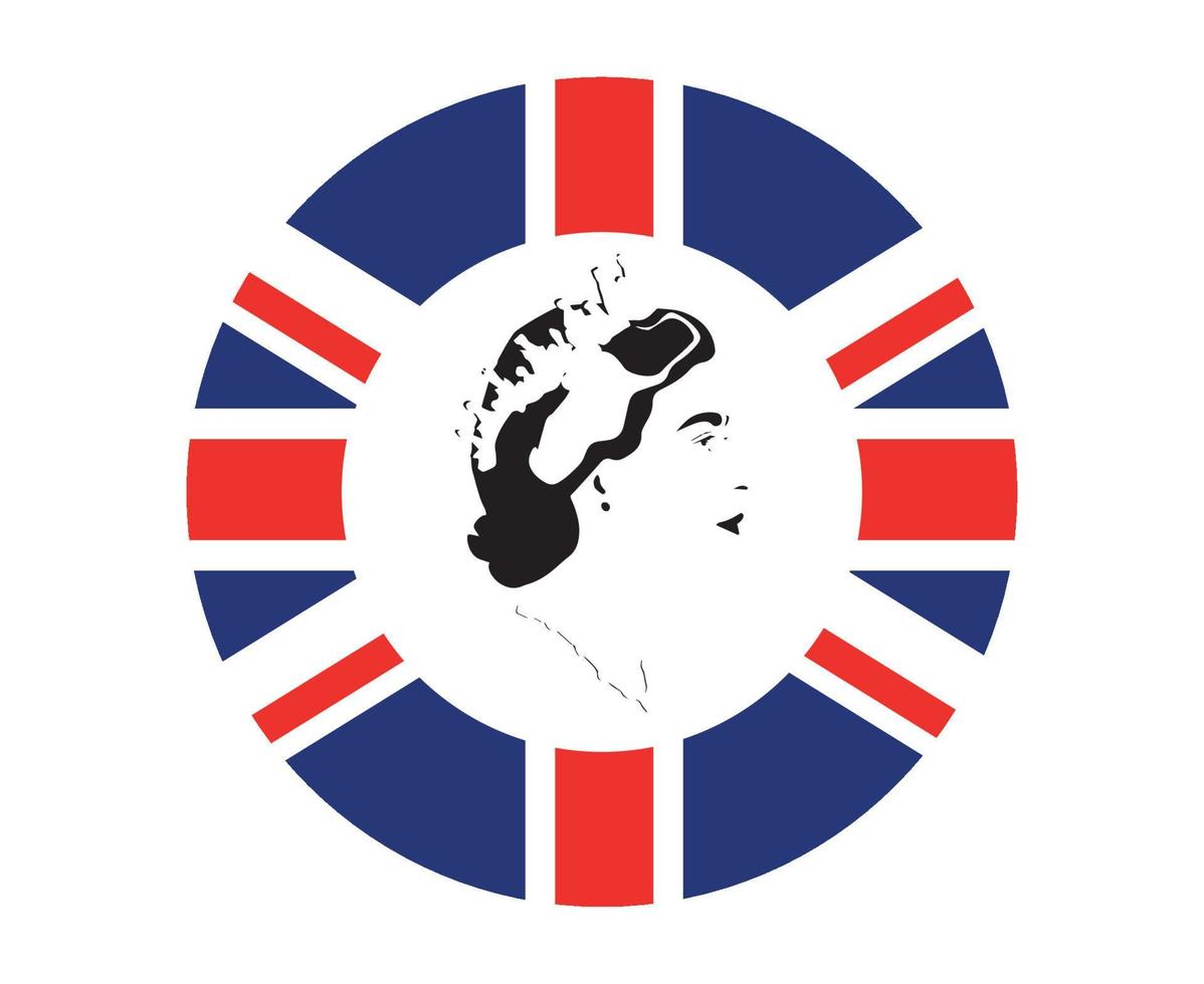 retrato de la cara de la reina elizabeth negro con la bandera británica del reino unido emblema nacional de europa icono ilustración vectorial elemento de diseño abstracto vector