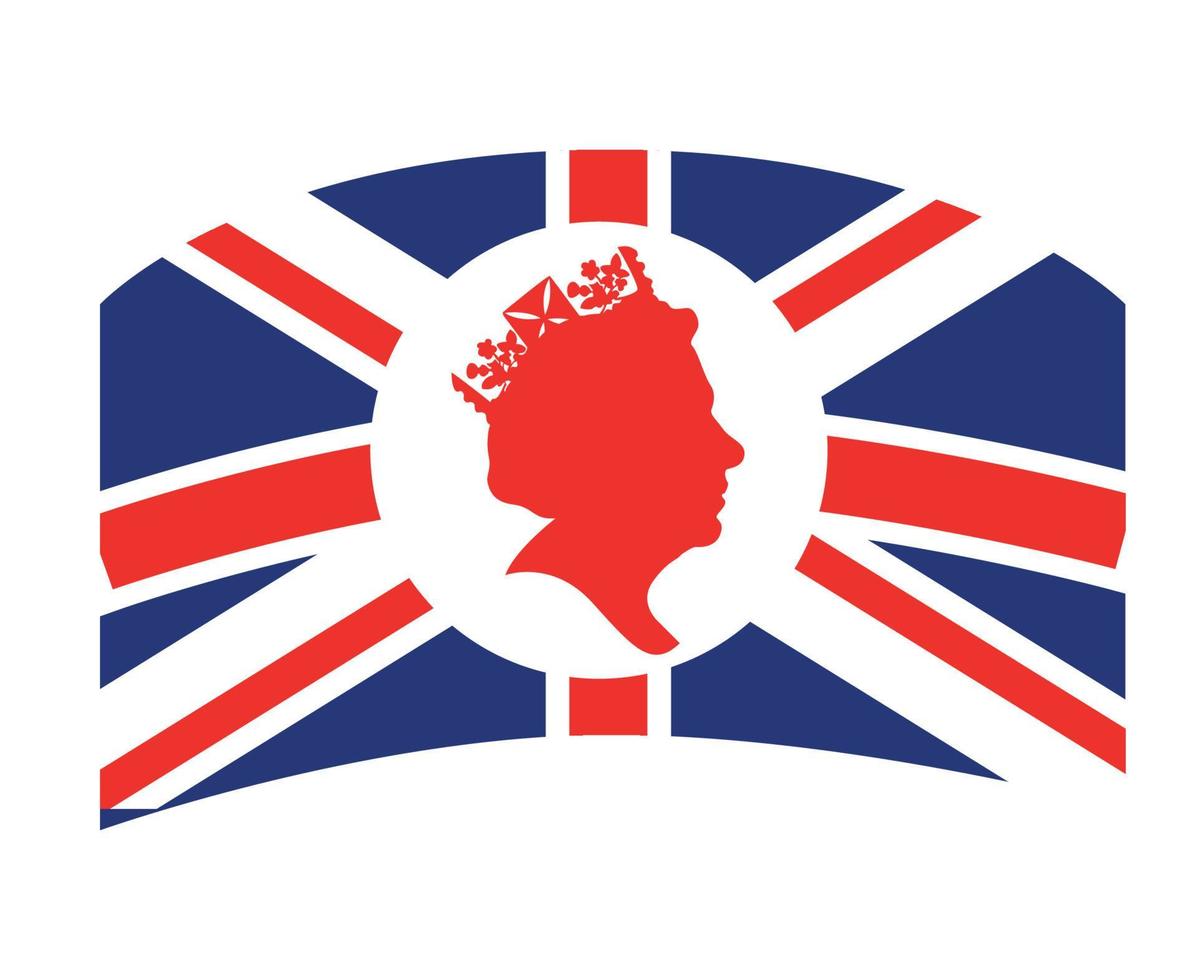 Queen Elizabeth Face White And Red British United Kingdom Flag National Europe Emblem Vector Illustration Abstract Design Element