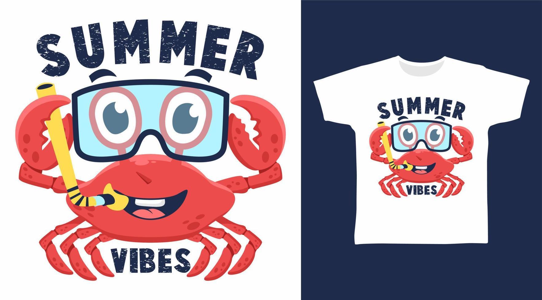 Cute crab summer vibes illustration t-shirt design vector