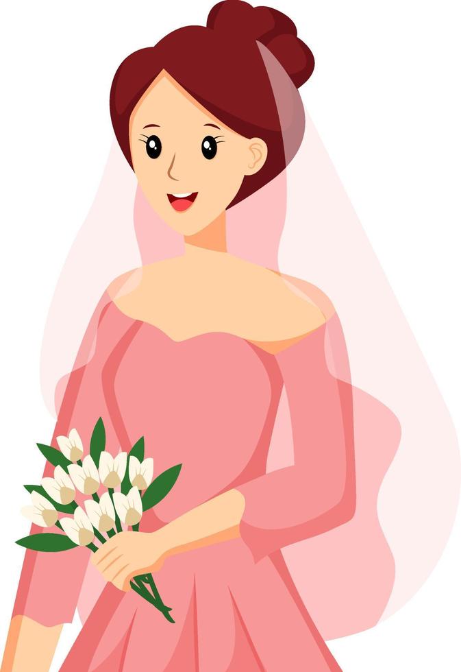 Bride with Pink Dress Character Design Illustration vector